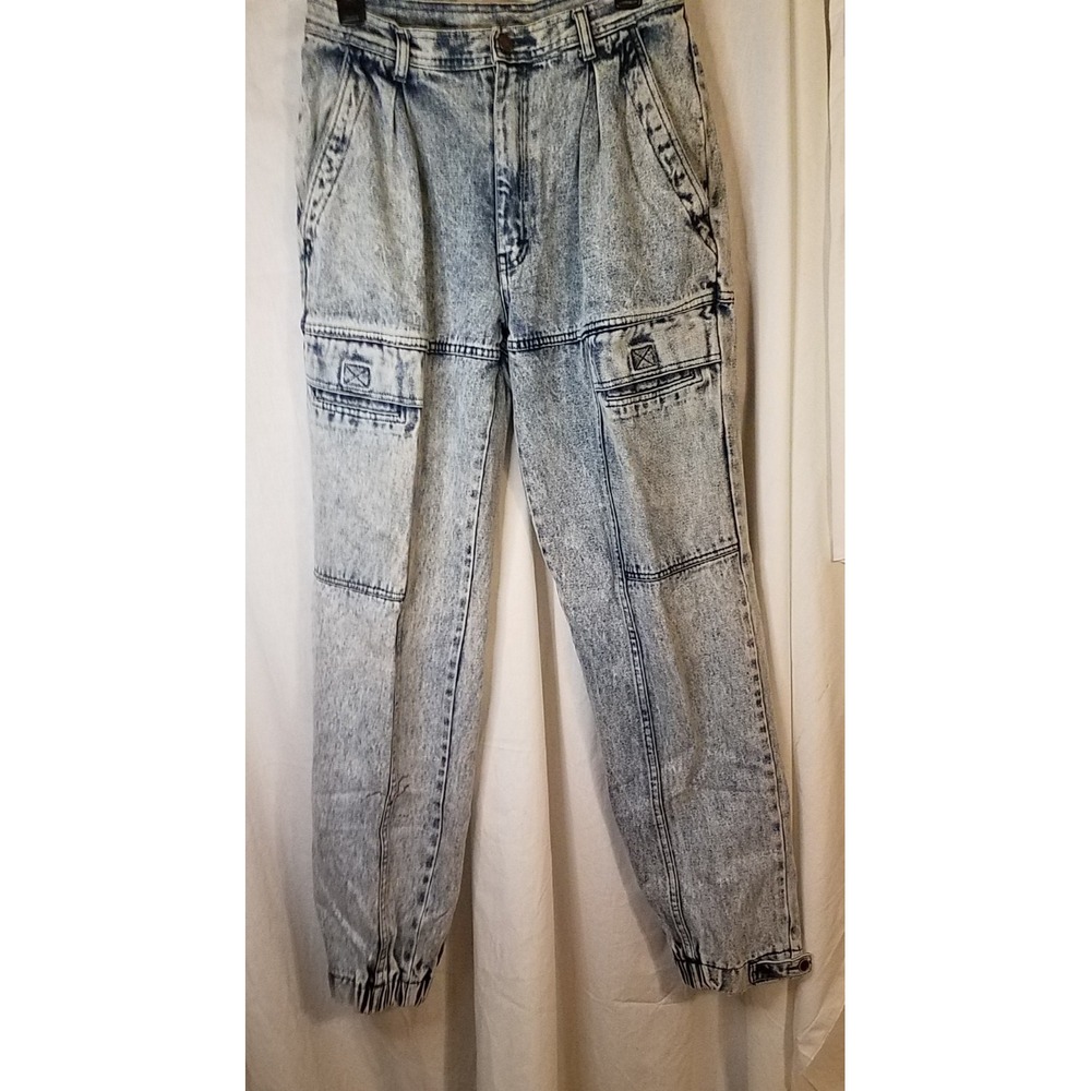 Vtg 1980s‎ 90s Blue Zone Men's  Acid Wash Pants Cargo 650 Tapered Leg